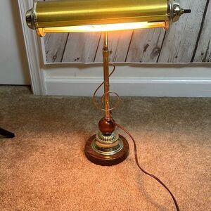 Vintage Brass Bankers Piano Music Note Desk Table Lamp Light Works